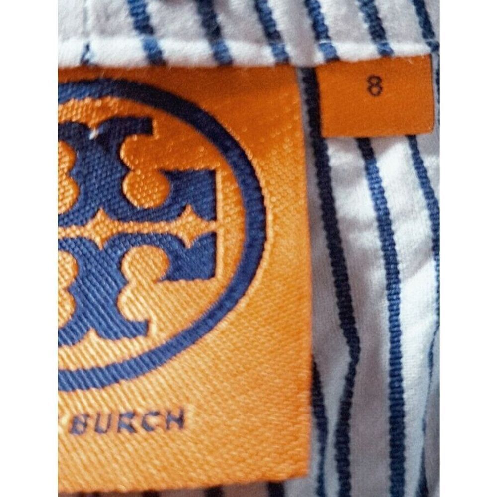 Tory Burch Pants Size 8 Blue White Striped Seersucker Flare Leg - Picture 10 of 12